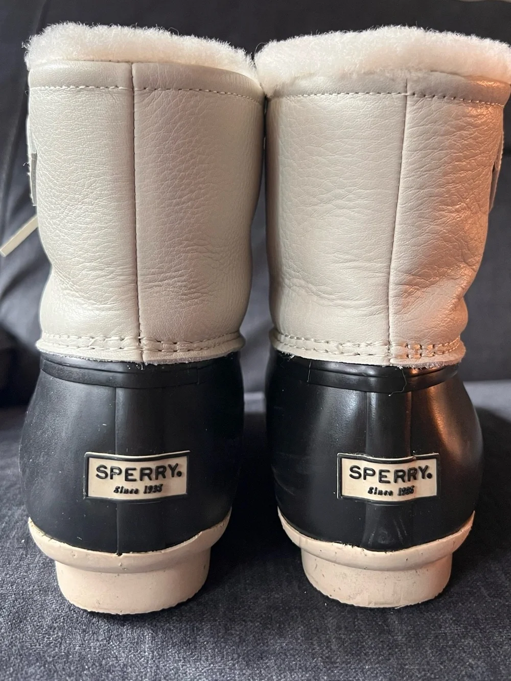 Sperry Two-Tone Lace-Up Waterproof Fur Lined Duck Boots - White & Black, Size 7